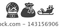 Christmas icon set featuring a snow globe, Santa's gift bag, and a sleigh. 143156906