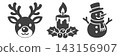 A monochrome icon set featuring reindeer, Christmas candles, and a snowman. 143156907