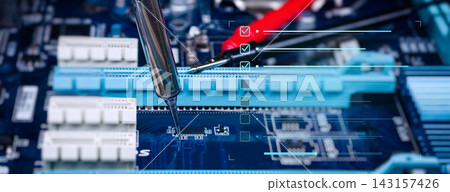 Electronic Circuit Board Soldering with Digital Checklist Interface for Quality Control, Inspection and Professional Repair Electronic Circuit Board Soldering with Digital Checklist Interface for Quality Control, Inspection and Professional Repair 143157426