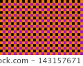 Checkered square background material in orange, black, and purple. 143157671