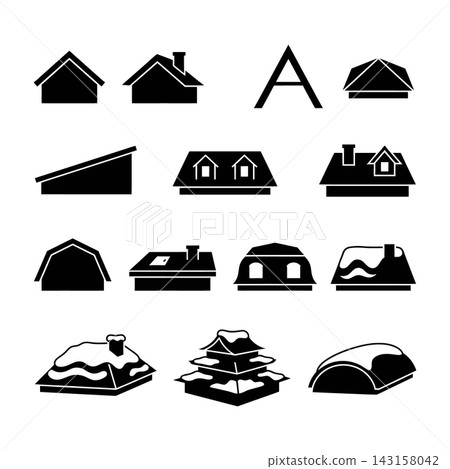 Black roof silhouette icons set for architectural design and construction Black roof silhouette icons set for architectural design and construction 143158042