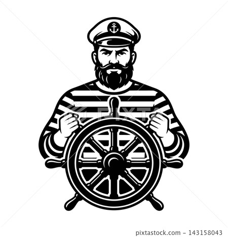 Sailor steering ship wheel navigation captain maritime transportation sea voyage Sailor steering ship wheel navigation captain maritime transportation sea voyage 143158043