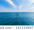 Boat moving on the water under a clear blue sky with some clouds during daytime 143159497