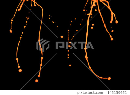 Neon orange paint erupting in curve wave. Fluorescent orange liquid water explosion vine over Black background isolated. Bright paint eruption explode sticky spike Neon orange paint erupting in curve wave. Fluorescent orange liquid water explosion vine over Black background isolated. Bright paint eruption explode sticky spike 143159651