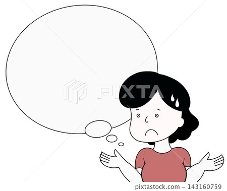 Illustration of a woman in distress with a speech bubble (warm colors) - Copy space Illustration of a woman in distress with a speech bubble (warm colors) - Copy space 143160759