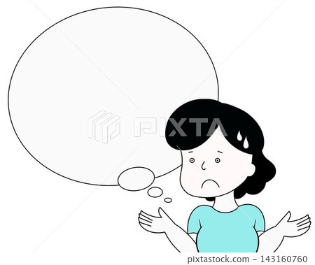 Illustration of a woman in distress with a speech bubble (cool colors) - Copy space Illustration of a woman in distress with a speech bubble (cool colors) - Copy space 143160760