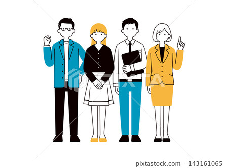 A set of simple line-draw full-body vector illustrations of several young male and female employees working as a team. A set of simple line-draw full-body vector illustrations of several young male and female employees working as a team. 143161065
