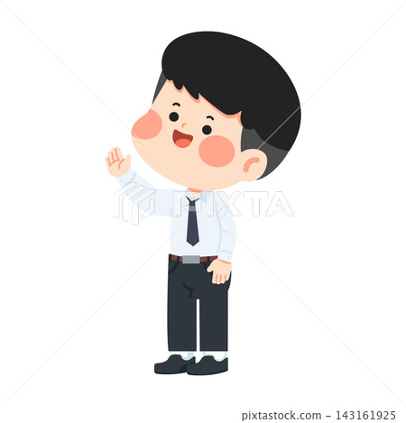 Businessman waving hello in office wear professional attire Businessman waving hello in office wear professional attire 143161925