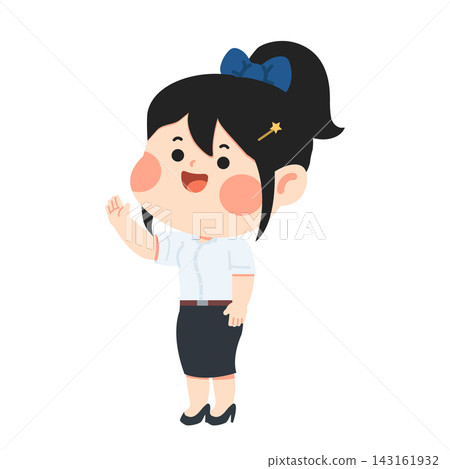 Thai University Student Character Waving with Cute Chibi Look Thai University Student Character Waving with Cute Chibi Look 143161932
