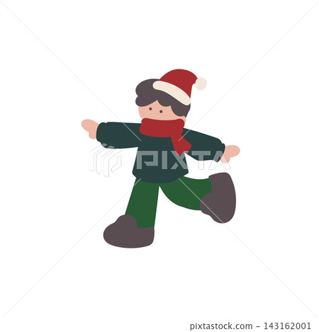 手繪向量插圖，描繪了一個戴著聖誕老人帽的男孩。 143162001