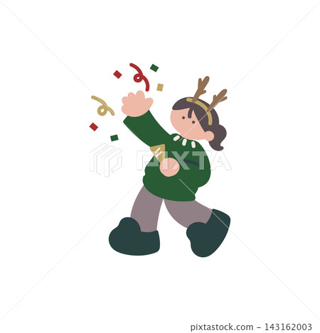 Hand-drawn vector illustration of a girl holding a Christmas cracker. Hand-drawn vector illustration of a girl holding a Christmas cracker. 143162003