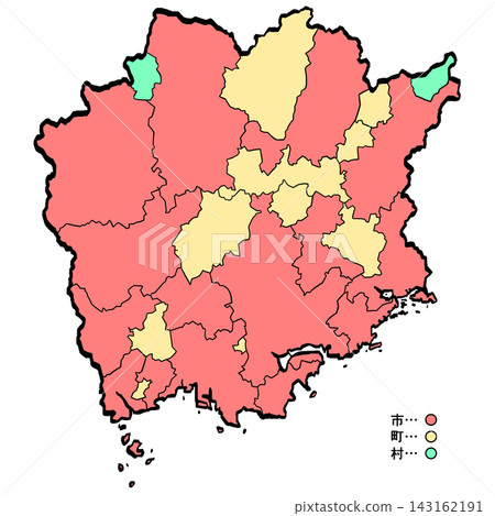 岡山縣地圖:城市/城鎮彩色(筆觸風格)- 日式風格 岡山縣地圖:城市/城鎮彩色(筆觸風格)- 日式風格 143162191