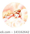 A hand-drawn illustration of a girl relaxing in the bath. 143162642