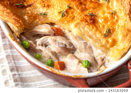Chicken pot pie, Creamy chicken pie with puff pastry Chicken pot pie, Creamy chicken pie with puff pastry 143163049