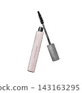 Cosmetic illustration of mascara and mascara brush; open mascara Cosmetic illustration of mascara and mascara brush; open mascara 143163295