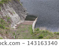 A road with guardrails submerged in a dam lake. 143163340