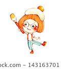 An illustration of a girl happily drawing with a large brush. 143163701