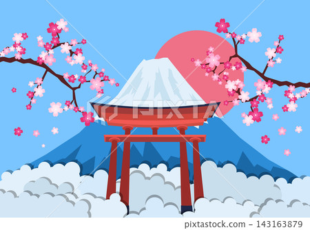 Japanese landscape background with torii. Vector Illustration. Japanese landscape background with torii. Vector Illustration. 143163879