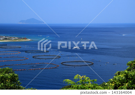 The beautiful sea and aquaculture rafts of Kashiwajima, Kochi Prefecture. The beautiful sea and aquaculture rafts of Kashiwajima, Kochi Prefecture. 143164004