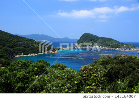The beautiful sea and aquaculture rafts of Kashiwajima, Kochi Prefecture. The beautiful sea and aquaculture rafts of Kashiwajima, Kochi Prefecture. 143164007