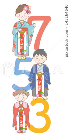 直式標題,畫面為身穿和服的孩子們手捧千歲糖,慶祝七五三節。 直式標題,畫面為身穿和服的孩子們手捧千歲糖,慶祝七五三節。 143164646