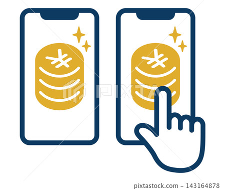 行動支付與日圓硬幣輕觸圖示 - 行動貨幣插圖素材 143164878