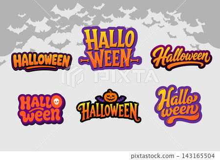 Playful seasonal word art featuring distinctive typographic compositions and Halloween themed decorations. Playful seasonal word art featuring distinctive typographic compositions and Halloween themed decorations. 143165504