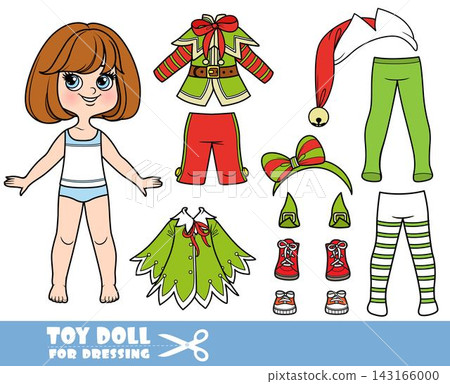 Cartoon brunette girl with clothes separately - New Year elf fancy dress costume constructor Cartoon brunette girl with clothes separately - New Year elf fancy dress costume constructor 143166000