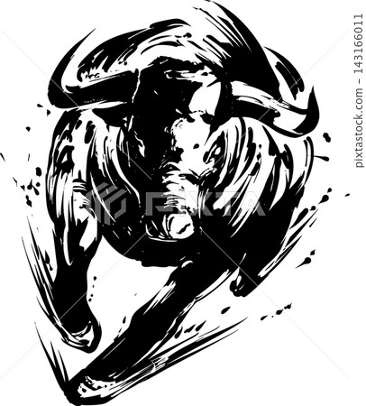 Ink painting illustration of a bullfight Ink painting illustration of a bullfight 143166011
