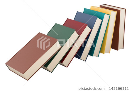 Falling books in domino effect, chain reaction and knowledge concept. 3D rendering Falling books in domino effect, chain reaction and knowledge concept. 3D rendering 143166311