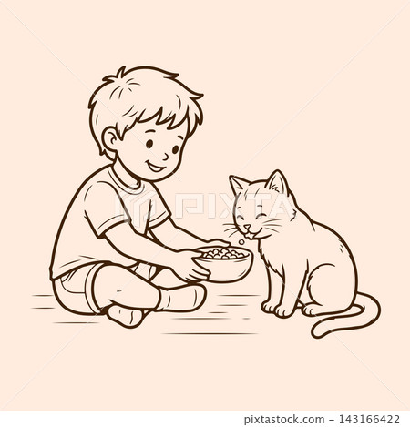Child Feeding a Cat with a Bowl Child Feeding a Cat with a Bowl 143166422