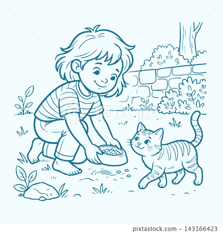 Child Feeding a Stray Cat Child Feeding a Stray Cat 143166423