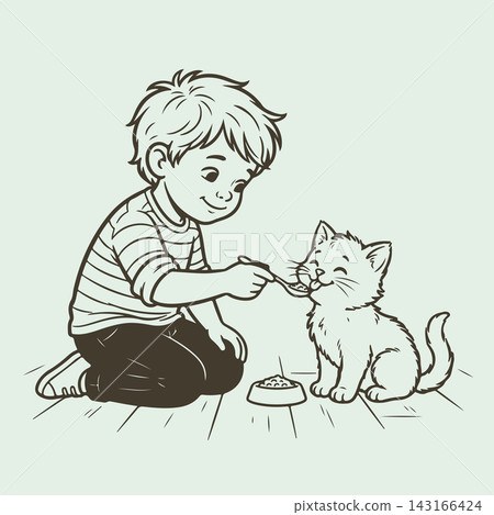Child Feeding Cat with a Spoon Child Feeding Cat with a Spoon 143166424