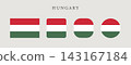 Hungary national flag set in original proportion and different shapes styles. Official Hungarian symbol vector collection 143167184