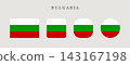 Bulgaria national flag set in original proportion and different shapes styles. Official Bulgarian symbol vector collection 143167198