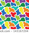 Bright seamless pattern with colorful fluid spots vector. Fun rainbow background. Blobs endless textures - contemporary abstract print. Creative vibrant ornament camouflage 143167204