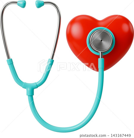 Turquoise Stethoscope And Heart 3D Render Transparent Png Illustration 143167449