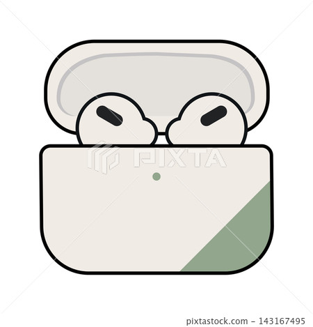Simple illustration of wireless earphones and charging case Simple illustration of wireless earphones and charging case 143167495