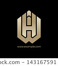 Modern geometric letter H crest logo stylish template in shield hexagon layout for luxury corporate identity, real estate, tech, and premium business. 143167591