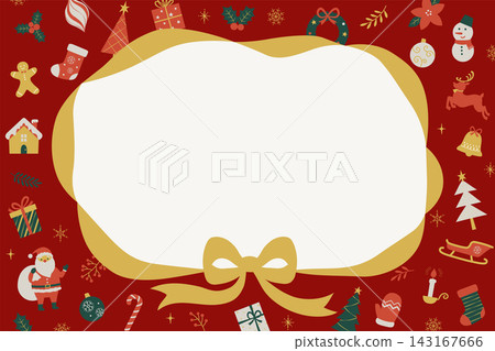Christmas decorations and ribbon frame background_Red_Vector illustration Christmas decorations and ribbon frame background_Red_Vector illustration 143167666