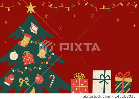 Christmas tree and presents background_Red_Vector illustration Christmas tree and presents background_Red_Vector illustration 143168033
