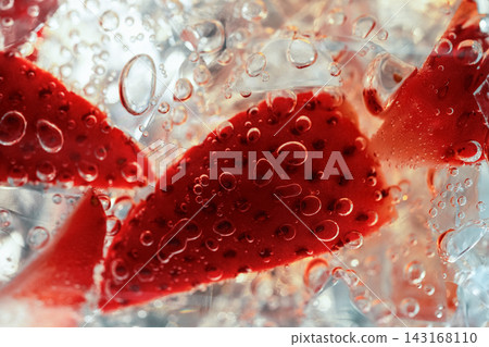 Strawberry Ice Bubbles Refreshing Summer Macro Strawberry Ice Bubbles Refreshing Summer Macro 143168110