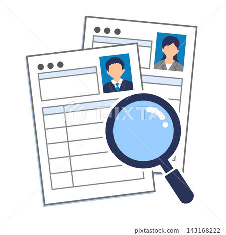 Illustration of searching for a resume with a magnifying glass | Talent search, recruitment, document screening, job postings Illustration of searching for a resume with a magnifying glass | Talent search, recruitment, document screening, job postings 143168222
