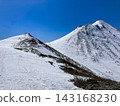 Mount Iwaki in April: Mount Iwaki and its snow-covered main peak as seen from the ridge of Akakura Goten. 143168230
