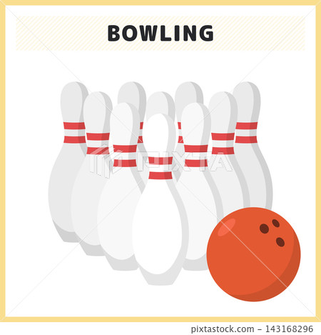 A bowling illustration featuring 10 pins and a ball. Vector material usable for bowling tournaments and leisure events. A bowling illustration featuring 10 pins and a ball. Vector material usable for bowling tournaments and leisure events. 143168296