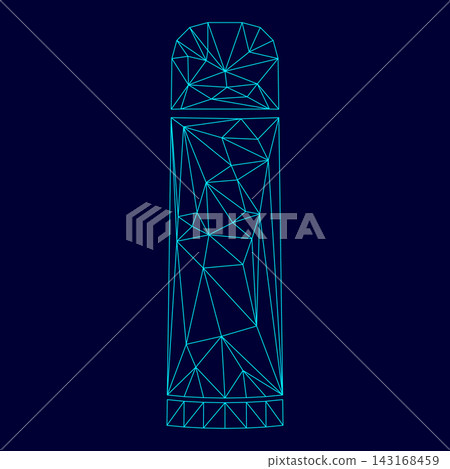 Thermos or vacuum flask in low poly triangulation triangulated polygonal electric cyan blue vibrant aqua neon color vector illustration image outline contour line Thermos or vacuum flask in low poly triangulation triangulated polygonal electric cyan blue vibrant aqua neon color vector illustration image outline contour line 143168459