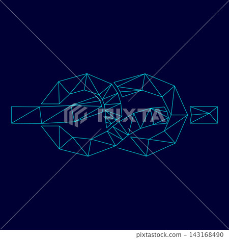 Knot in low poly triangulation triangulated polygonal electric cyan blue vibrant aqua neon color vector illustration image outline contour line Knot in low poly triangulation triangulated polygonal electric cyan blue vibrant aqua neon color vector illustration image outline contour line 143168490