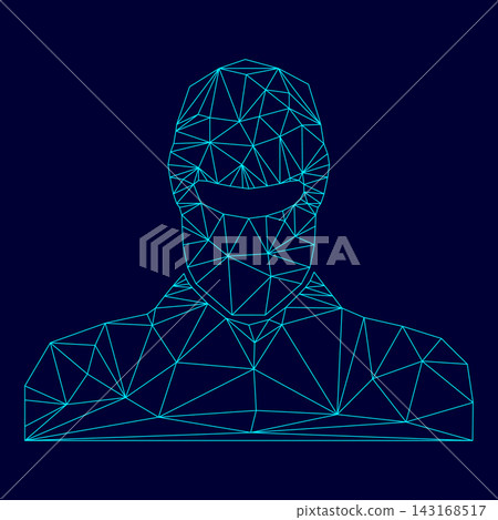 Man in balaclava or pasamontanas in low poly triangulation triangulated polygonal electric cyan blue vibrant aqua neon color vector illustration image outline contour line Man in balaclava or pasamontanas in low poly triangulation triangulated polygonal electric cyan blue vibrant aqua neon color vector illustration image outline contour line 143168517