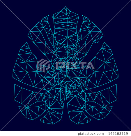 Tropical leaf in low poly triangulation triangulated polygonal electric cyan blue vibrant aqua neon color vector illustration image outline contour line Tropical leaf in low poly triangulation triangulated polygonal electric cyan blue vibrant aqua neon color vector illustration image outline contour line 143168519