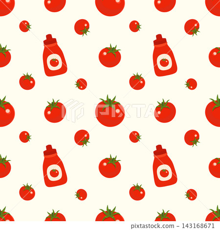 Tomato ketchup and fruit seamless pattern sauce condiment repeating tile texture element sticker print visual graphic clipart artwork design icon illustration Tomato ketchup and fruit seamless pattern sauce condiment repeating tile texture element sticker print visual graphic clipart artwork design icon illustration 143168671